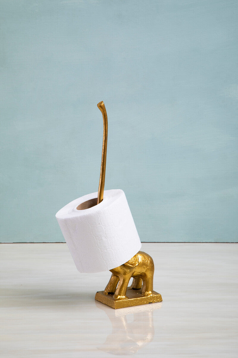 Fauna Gold Finish Elephant Toilet Roll Holder With Square Base