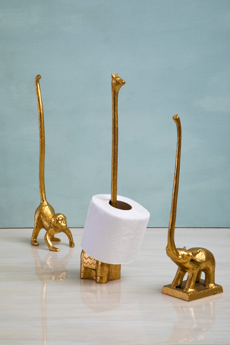 Fauna Gold Finish Elephant Toilet Roll Holder With Square Base - Image 3