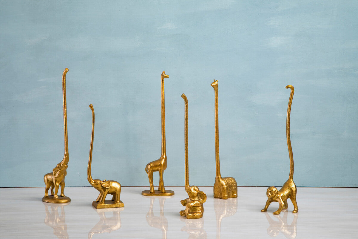 Fauna Gold Finish Elephant Toilet Roll Holder With Square Base