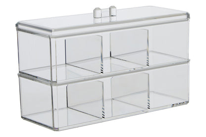 Clear acrylic display case with a lid on a white background