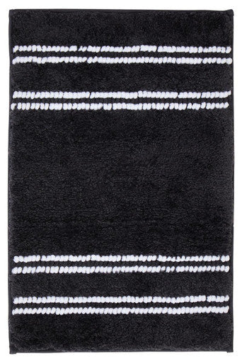Black rug with white striped pattern