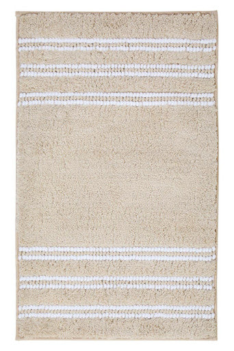 Beige rug with white stripes on a white background