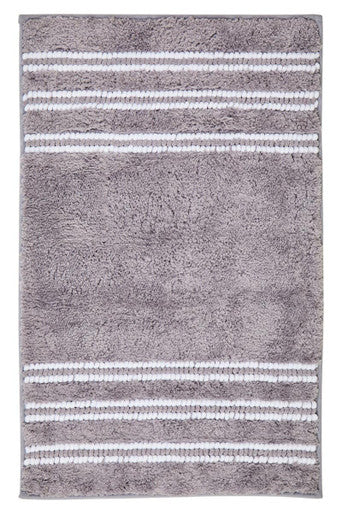 Gray rug with white stripes on a white background