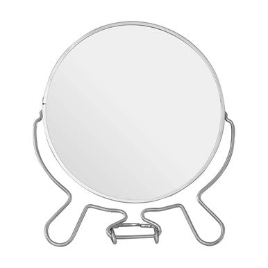 Round makeup mirror with a stand on a white background