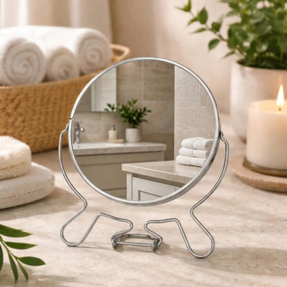 Mison Silver Effect Two Sided Small Shaving Mirror
