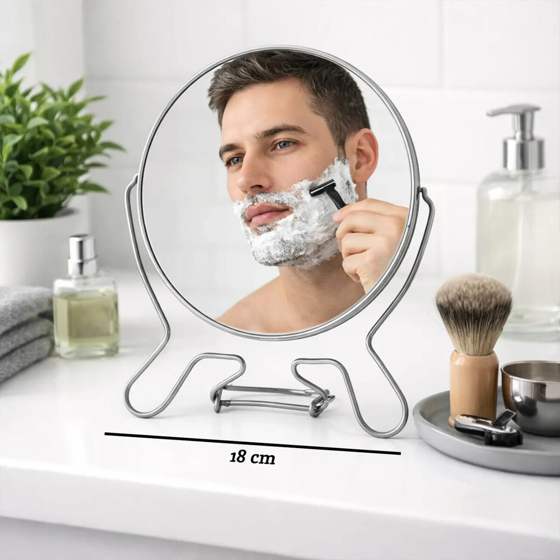 Mison Silver Effect 2 Sided Large Shaving Mirror