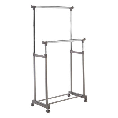 Ralesi Grey And Chrome Finish Double Clothes Hanging Rail With Wheels