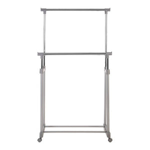 Grey and Chrome Finish Double Clothes Hanging Rail with Wheels | Ralesi