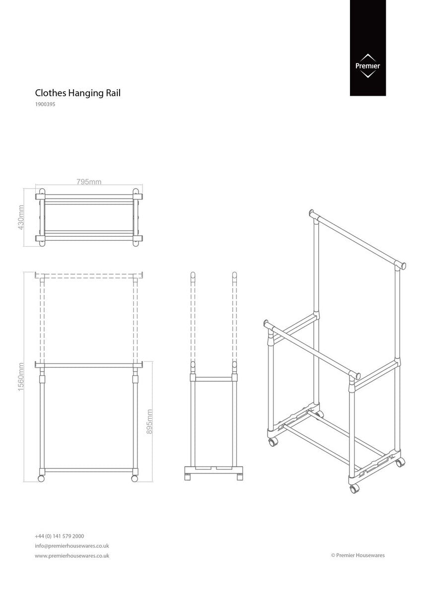 Ralesi Grey And Chrome Finish Double Clothes Hanging Rail With Wheels