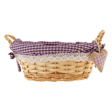 Purple Gingham Lining Oval Willow Basket