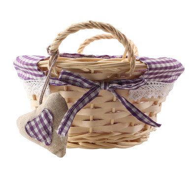 Purple Gingham Lining Oval Willow Basket