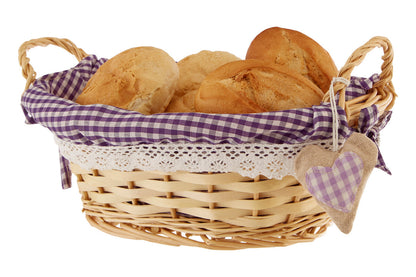 Orla Willow Bread Basket with Purple Gingham Lining
