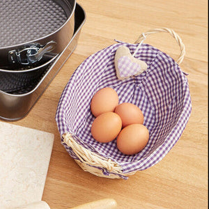Orla Willow Bread Basket with Purple Gingham Lining