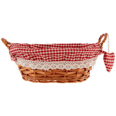 Red Gingham Lining Oval Willow Basket