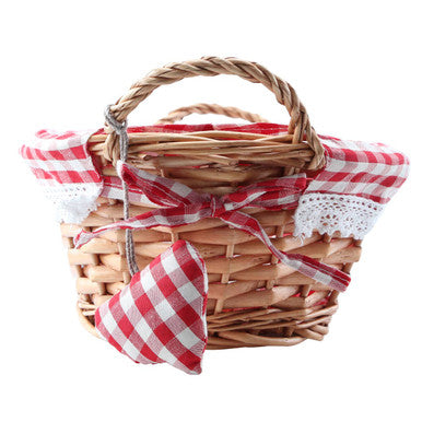 Red Gingham Lining Oval Willow Basket