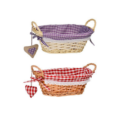 Red Gingham Lining Oval Willow Basket