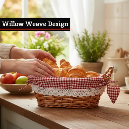 Orla Willow Bread Basket with Red Gingham Lining