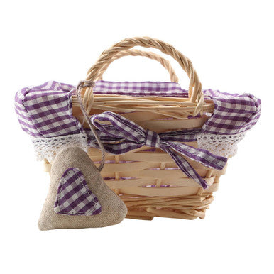 Purple Gingham Lining Small Rectangle Willow Basket