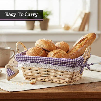 Orla Purple Gingham Lining Small Rectangular Willow Bread Basket