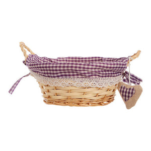 Purple Gingham Lining Round Willow Bread Basket | Orla
