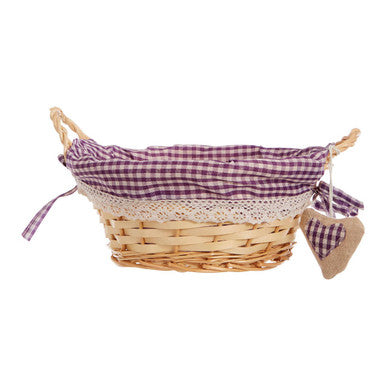 Purple Gingham Lining Round Willow Basket