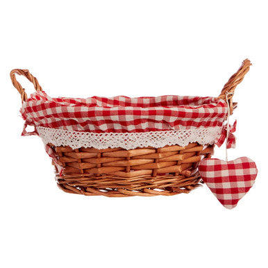 Red Gingham Lining Round Willow Basket