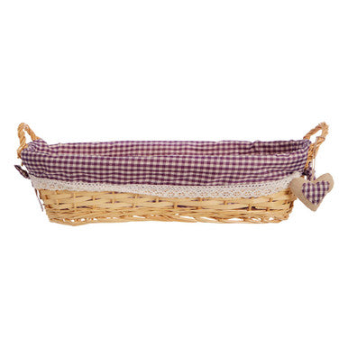 Purple Gingham Lining Oblong Willow Basket