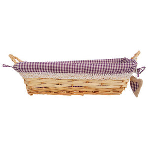 Purple Gingham Lining Large Rectangular Willow Bread Basket | Orla