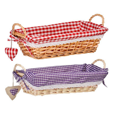 Purple Gingham Lining Large Rectangle Willow Basket