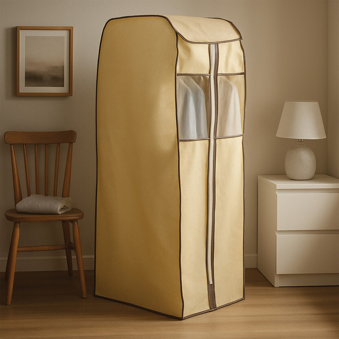 Verti Cream Polyester Hanging Wardrobe Cover