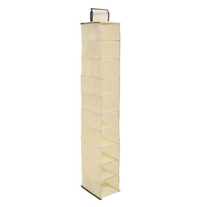 Cream Brown Trim 10 Section Hanging Shoe Organiser | Tavia