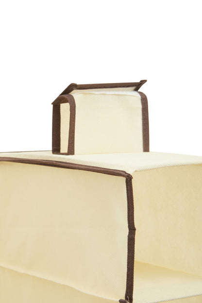 Tavia Cream Brown Trim 10 Section Hanging Shoe Organiser