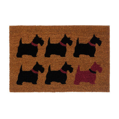 Doormat with black dog silhouettes on a brown background