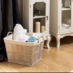 Ezell Rattan and Bamboo White Washed Set Of 2 Storage Baskets