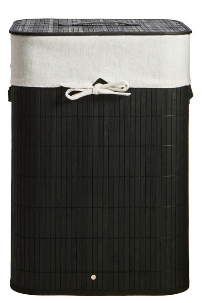 Black laundry basket with a white lid featuring a checkered pattern
