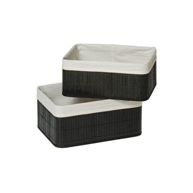 Two storage baskets with black exterior and white interior on a white background