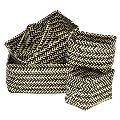 Set Of Five Black And White Woven Storag