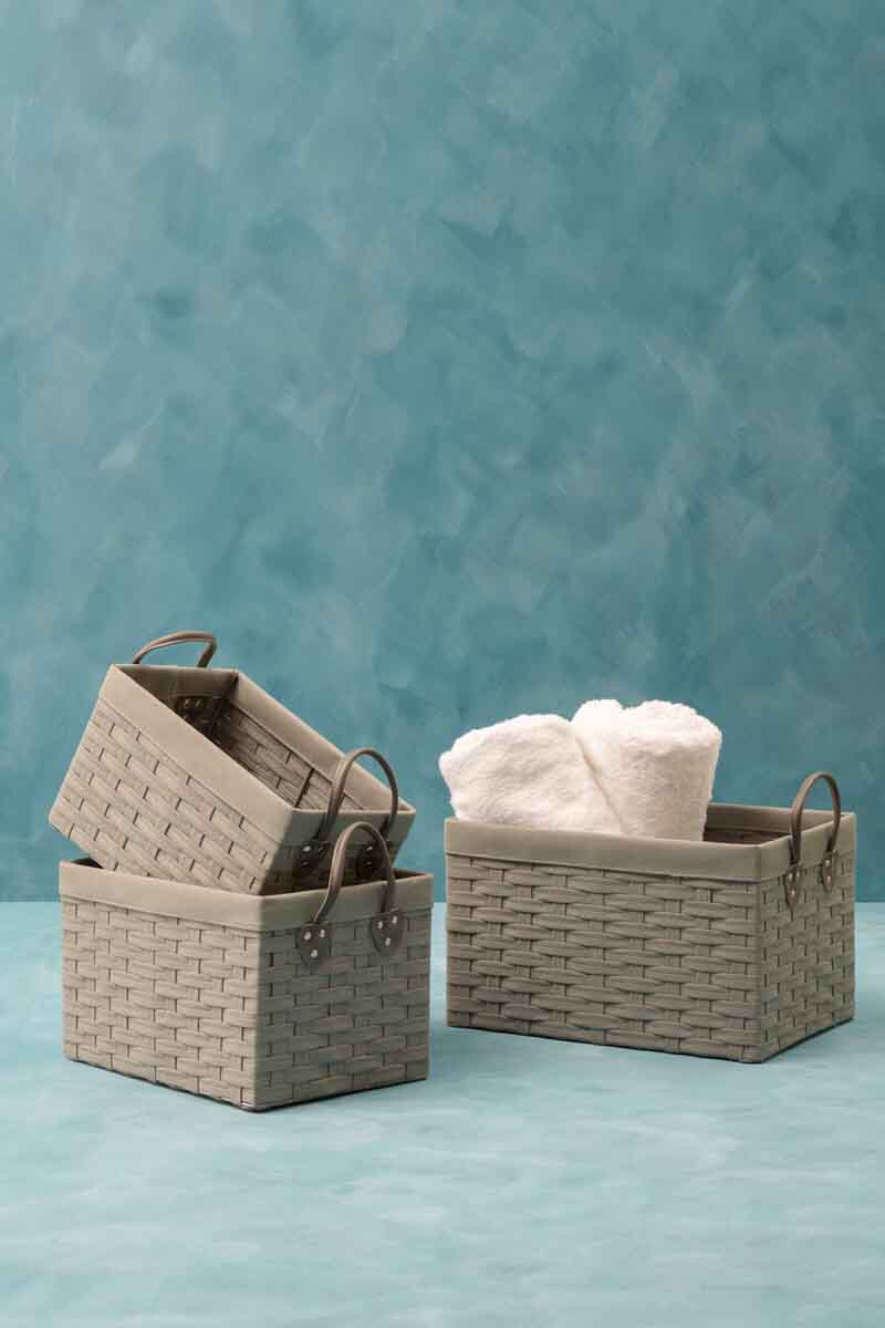 Lida Set Of 3 Lattice Grey Rectangular Storage Baskets