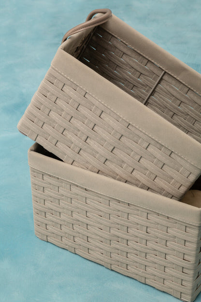 Lida Set Of 3 Lattice Grey Rectangular Storage Baskets