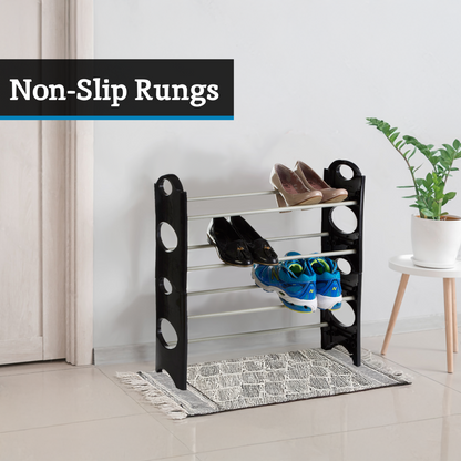 Black and Grey 4 Tier Shoe Rack | Tavia