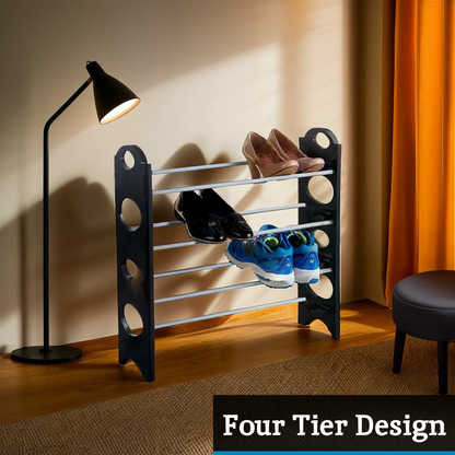 Black and Grey 4 Tier Shoe Rack | Tavia