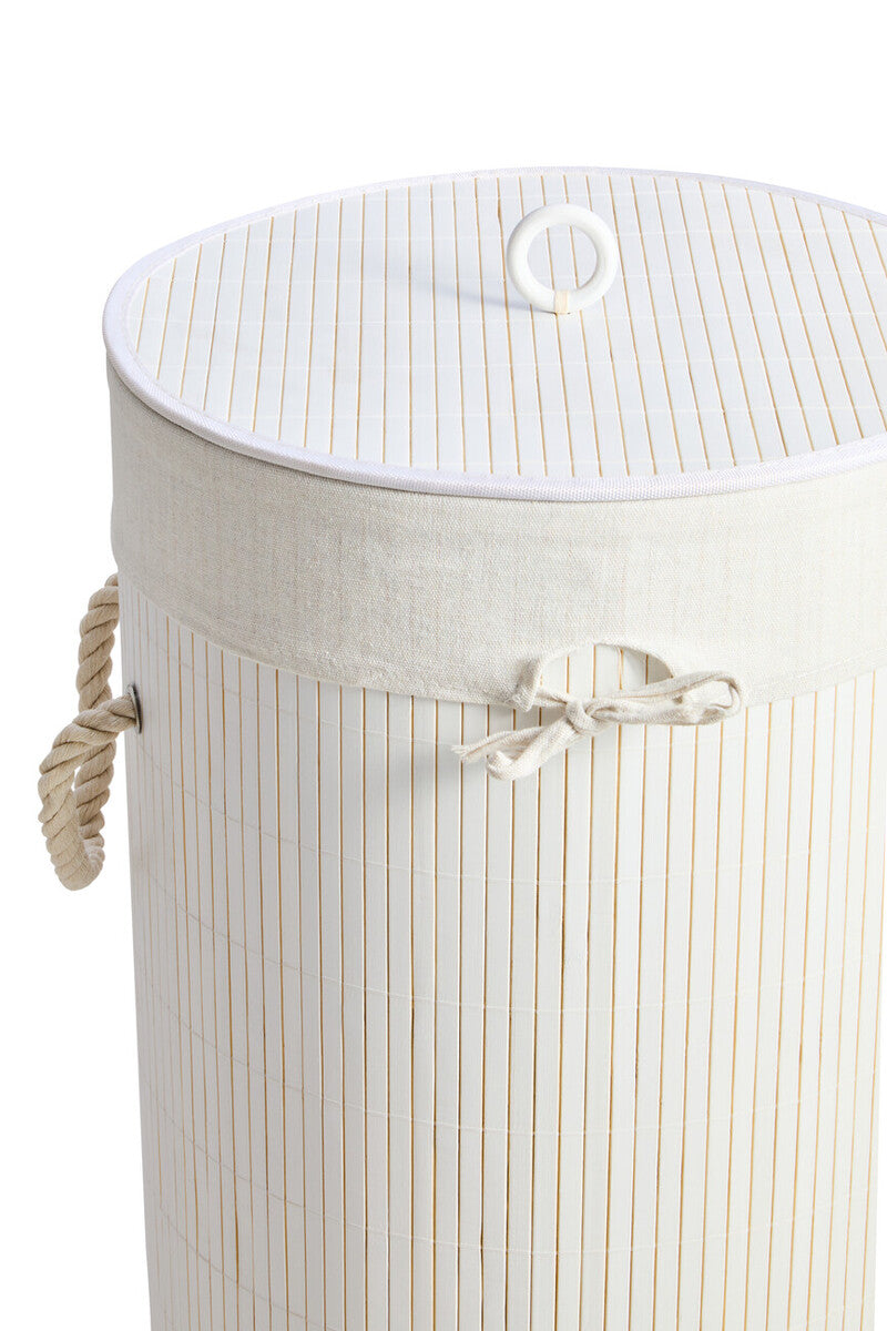 Kankyo Round White Bamboo Laundry Hamper