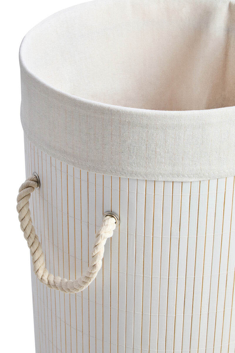 Kankyo Round White Bamboo Laundry Hamper