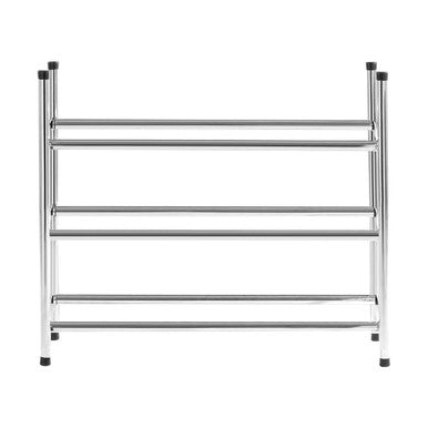 Metal towel rack with four horizontal bars on a white background