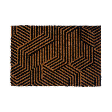 Doormat with geometric black pattern on a white background