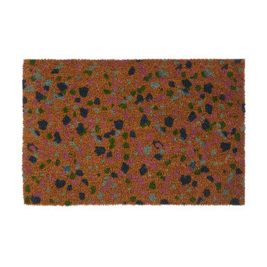 Multicolored doormat with a pattern on a white background