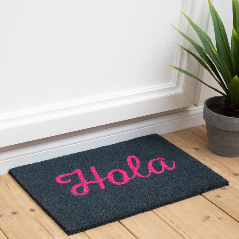 Black doormat with pink &