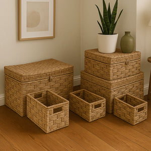 Lidi Set Of Six Water Hyacinth Storage Baskets.