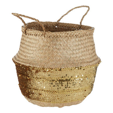 Gold Sequin Large Seagrass Basket