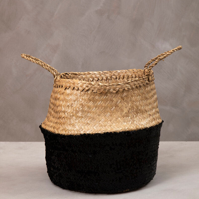 Black And Natural Small Seagrass Basket